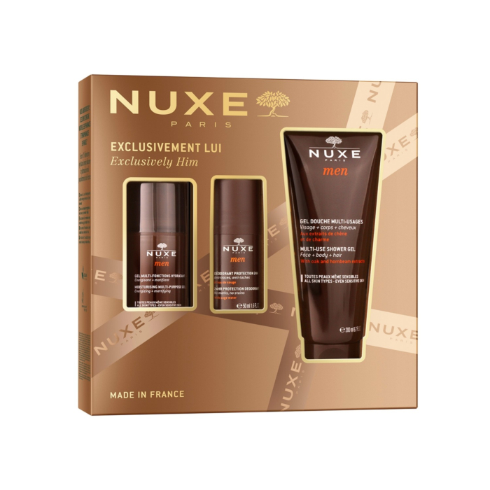 Nuxe zestaw Men: Żel nawilżający do twarzy 50ml + Żel pod prysznic 200ml + Deo roll-on 50ml