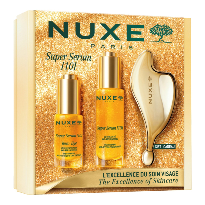 Nuxe zestaw Super Serum [10]: Serum 30ml + Serum pod oczy 15ml + Płytka do masażu twarzy