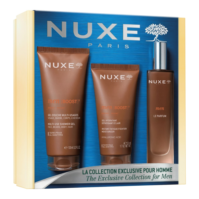Nuxe zestaw Men Boost: Żel pod prysznic 100ml + Krem nawilżający 50ml + Woda perfumowana 50ml