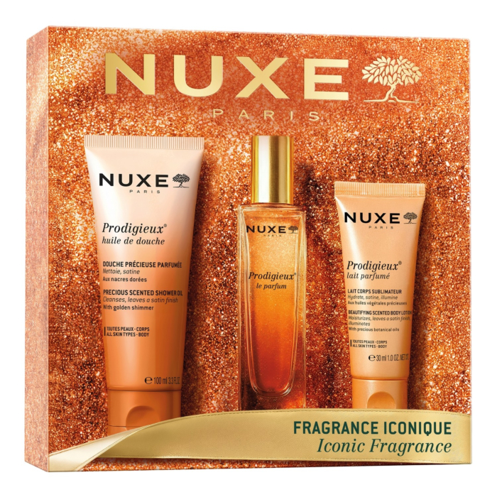 Nuxe Perfumy Prodigieux: Perfumy Prodigieux® 30 ml + Olejek pod prysznic Prodigieux® 100 ml + Prodigieux® Perfumowane mleczko do ciała 30 ml