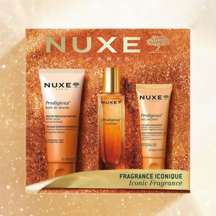 Nuxe Perfumy Prodigieux: Perfumy Prodigieux® 30 ml + Olejek pod prysznic Prodigieux® 100 ml + Prodigieux® Perfumowane mleczko do ciała 30 ml