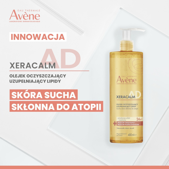 Avene XeraCalm A.D Olejek oczyszczający uzupełniający lipidy do skóry suchej i skłonnej do atopii, 400 ml