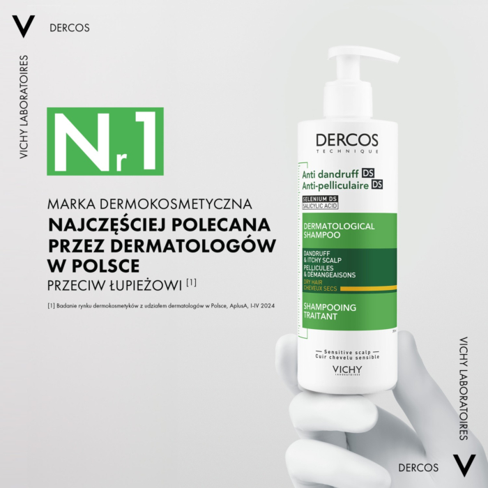 Vichy Dercos Szampon przeciwłupieżowy do włosów suchych, 390 ml