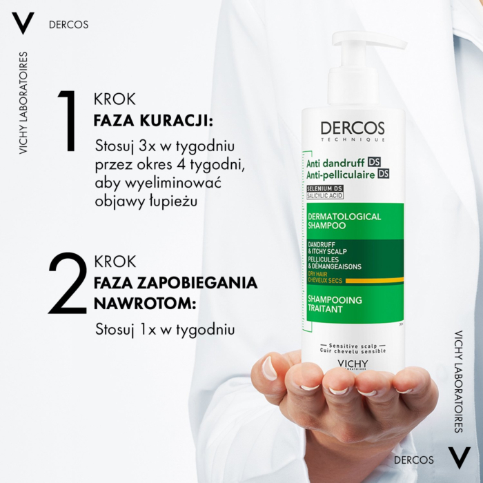 Vichy Dercos Szampon przeciwłupieżowy do włosów suchych, 390 ml