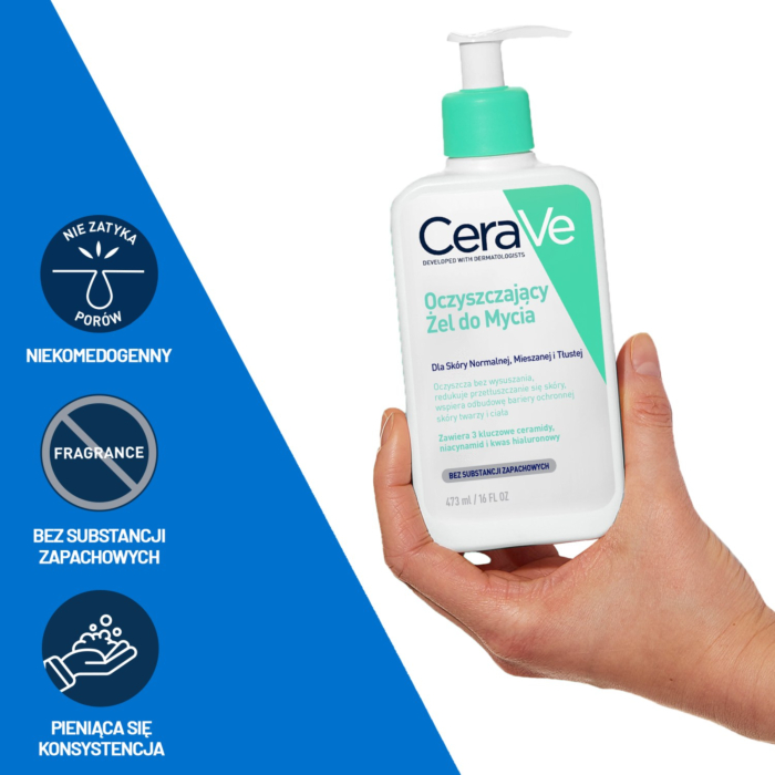 CeraVe Oczyszczający żel do mycia do skóry normalnej i tłustej, 473 ml
