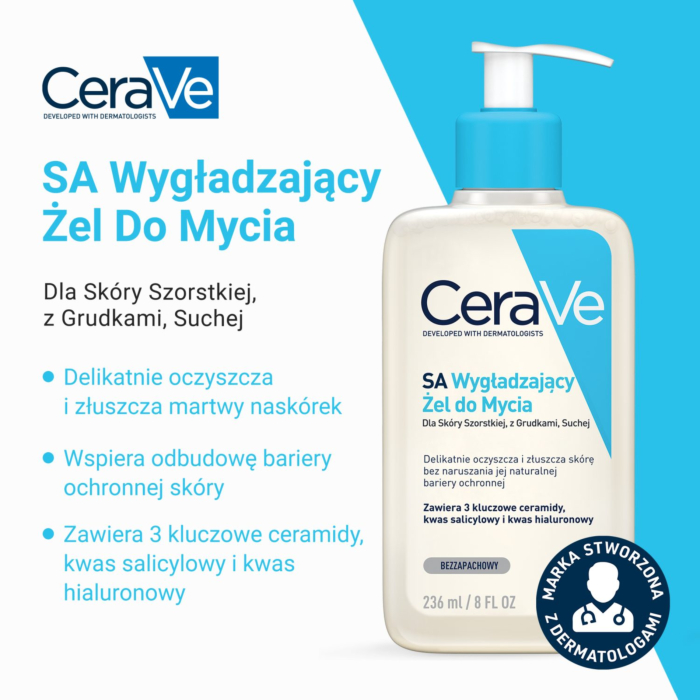 CeraVe SA Wygładzający żel do mycia dla skóry szorstkiej, z grudkami, suchej, 236 ml