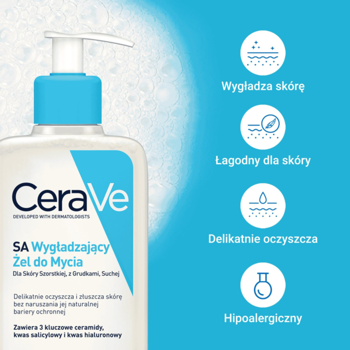 CeraVe SA Wygładzający żel do mycia dla skóry szorstkiej, z grudkami, suchej, 236 ml