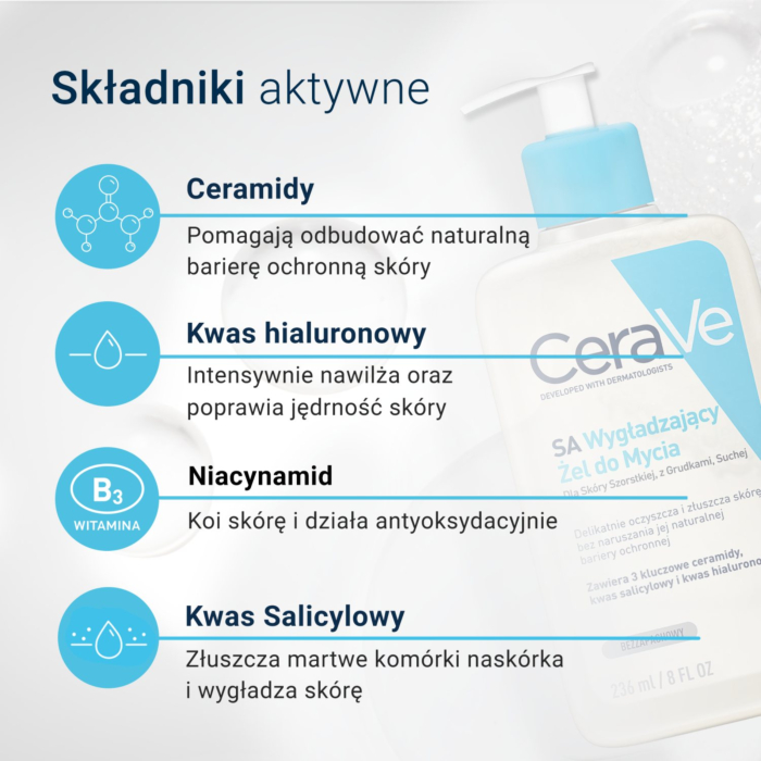 CeraVe SA Wygładzający żel do mycia dla skóry szorstkiej, z grudkami, suchej, 236 ml