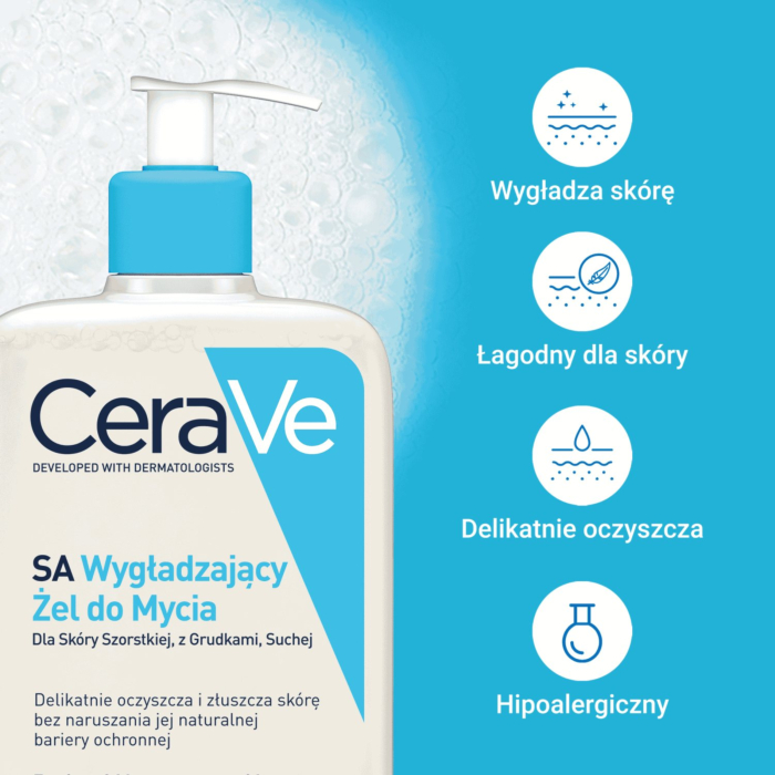 CeraVe SA Wygładzający żel do mycia dla skóry szorstkiej, z grudkami, suchej, 473 ml