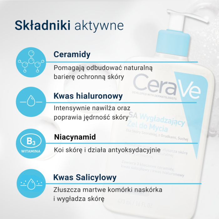 CeraVe SA Wygładzający żel do mycia dla skóry szorstkiej, z grudkami, suchej, 473 ml