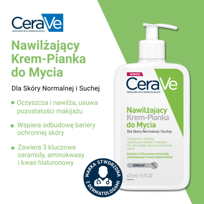 CeraVe Nawilżający krem-pianka do mycia do skóry normalnej i suchej 473 ml