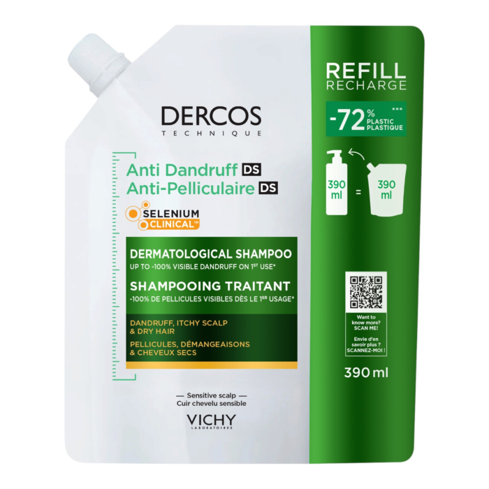 Vichy Dercos DS Szampon przeciwłupieżowy do włosów suchych Refill, 390 ml