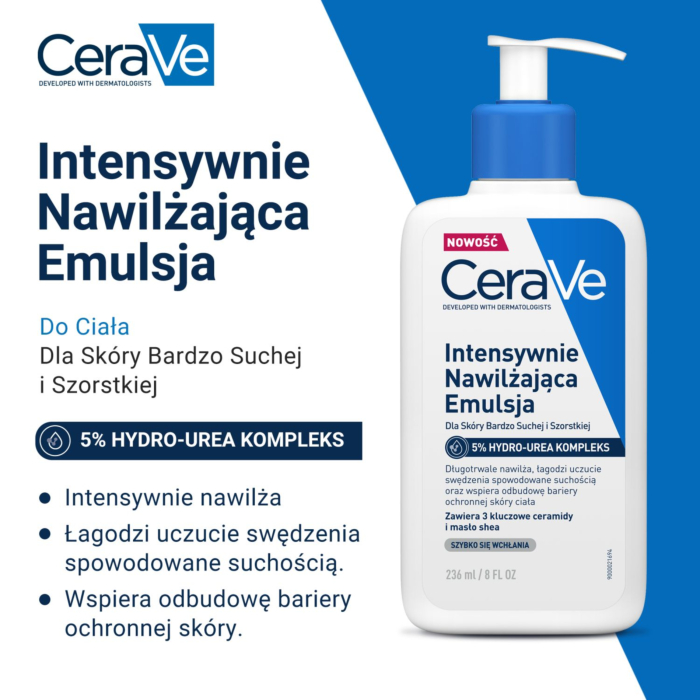 CeraVe Intensywnie nawilżająca emulsja do ciała dla skóry bardzo suchej i szorstkiej z 5% kompleksem Hydro-Urea