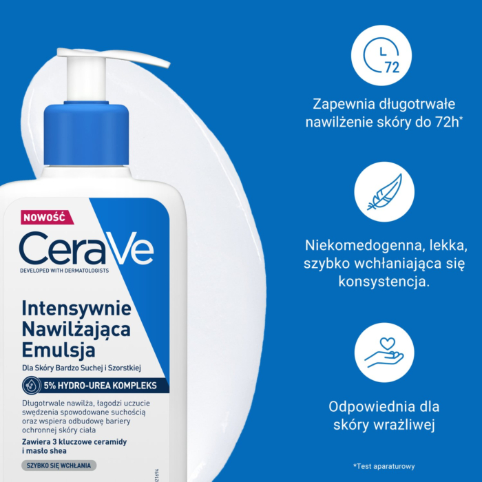 CeraVe Intensywnie nawilżająca emulsja do ciała dla skóry bardzo suchej i szorstkiej z 5% kompleksem Hydro-Urea