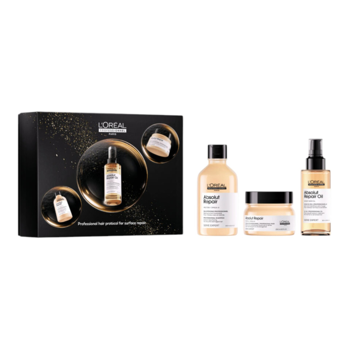 L’Oréal Professionnel Absolut Repair Zestaw prezentowy: Szampon 300 ml + Maska 250 ml + Olejek 90 ml