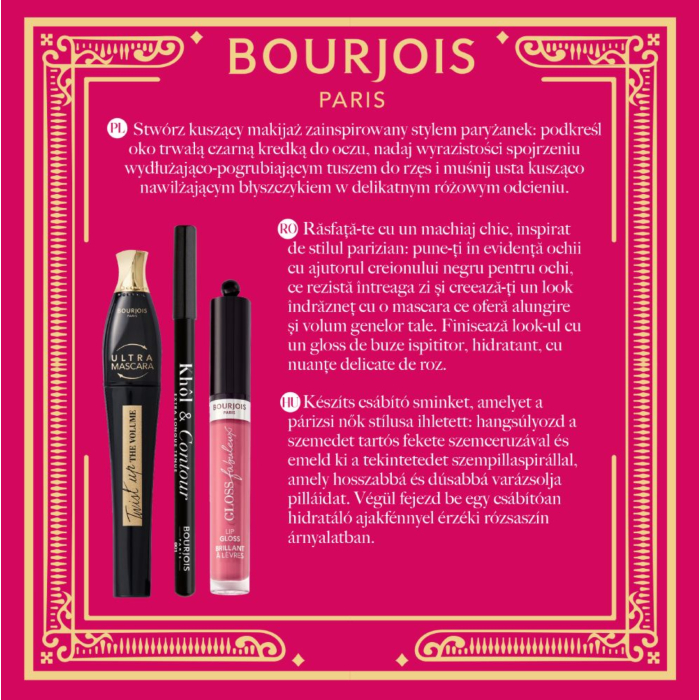 Bourjois Zestaw (Maskara Twist Up Ultra Black + Kredka Kohl + Błyszczyk Fabuleux Gloss)