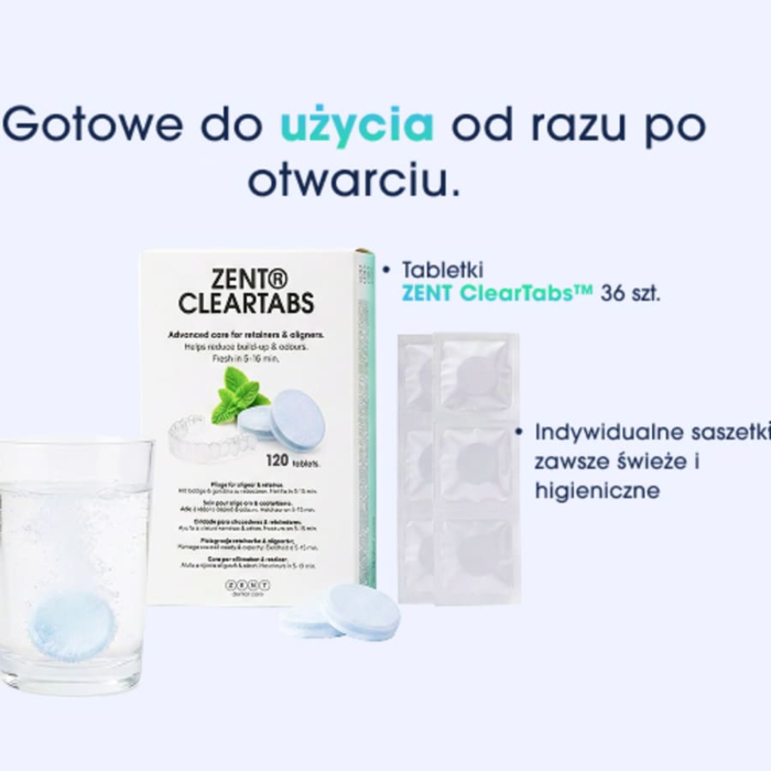 ZENT Tabletki do czyszczenia protez i nakładek, odświeżające, miętowe 120 szt.