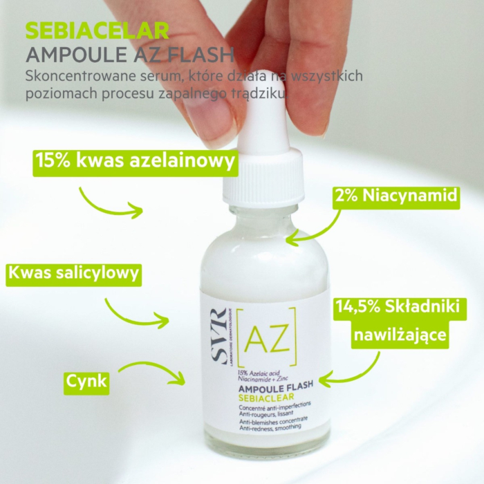 SVR Sebiaclear Ampoule Flash, Serum wygładzające z kwasem azelainowym 