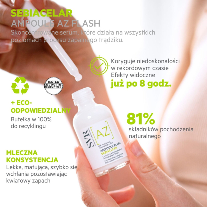 SVR Sebiaclear Ampoule Flash, Serum wygładzające z kwasem azelainowym 