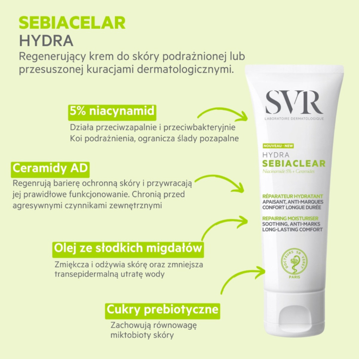 SVR Sebiaclear Crème Hydra, Krem regenerujący do skóry trądzikowej 