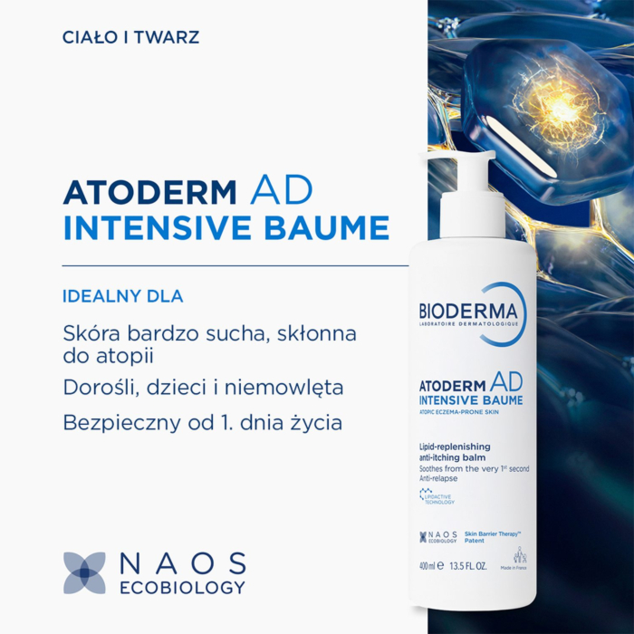 Bioderma Atoderm AD Intensive Baume, Balsam emolientowy do skóry bardzo suchej i skłonnej do atopii, 400 ml