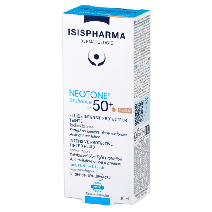 Isispharma Neotone Radiance Serum likwidujące przebarwienia skóry SPF 50+, odcień średni