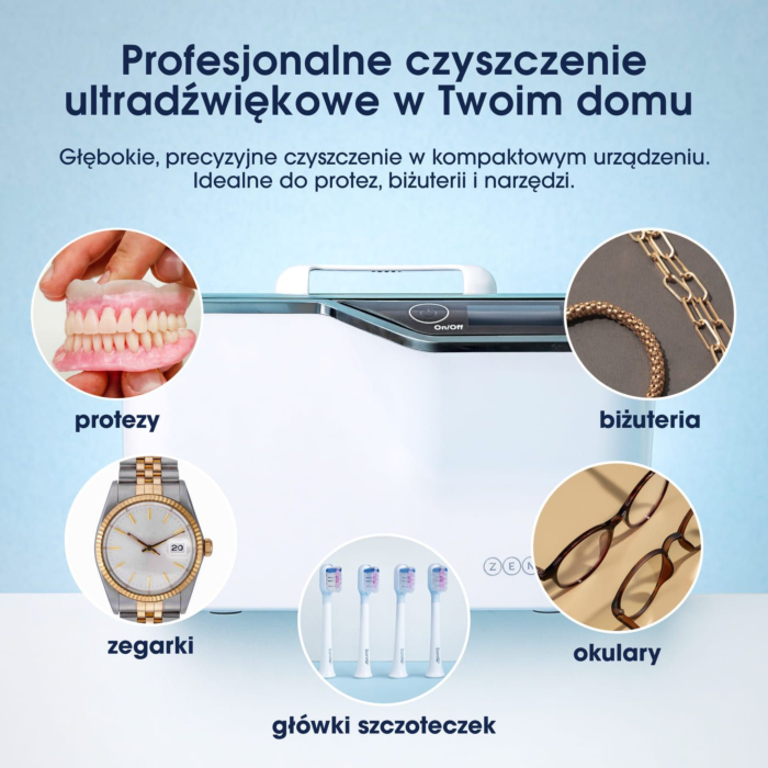 ZENT DeepClean+ Myjka ultradźwiękowa do protez, aparatów i biżuterii 600 ml