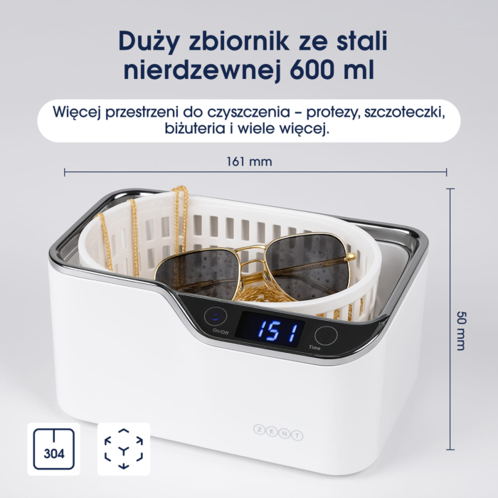 ZENT DeepClean+ Myjka ultradźwiękowa do protez, aparatów i biżuterii 600 ml