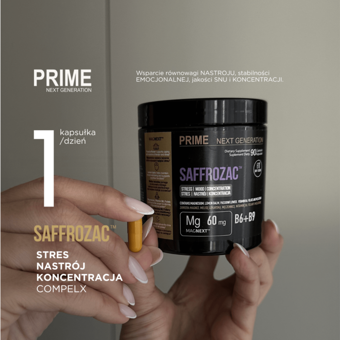 PRIME SAFFROZAC™ Kompleks z szafranem na stres, nastrój, sen i koncentrację, Szafran 15 mg, 90 kaps. 90 dni stosowania
