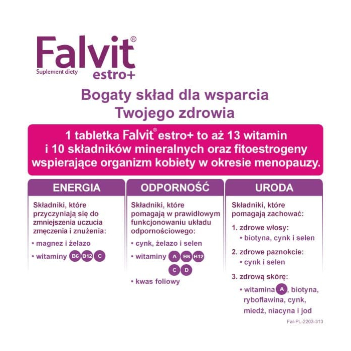 Falvit Estro+, Preparat łagodzący objawy menopauzy, Tabletki