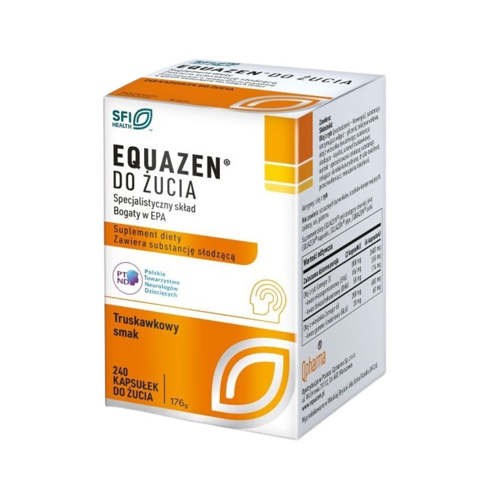 Equazen, Suplement diety z olejem z ryb morskich i z wiesiołka, Kapsułki do żucia, Smak truskawkowy