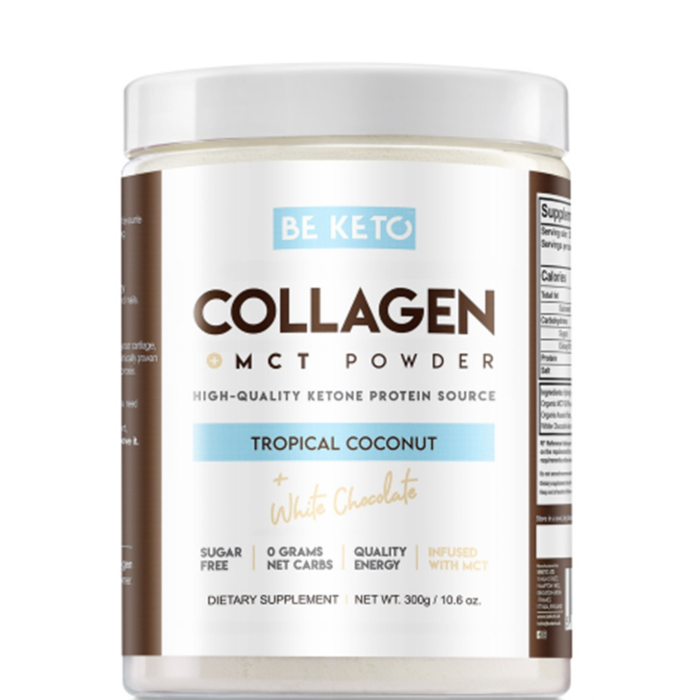 BeKeto Keto Kolagen z olejem MCT  Smak Kokos i Biała Czekolada, proszek 300 g