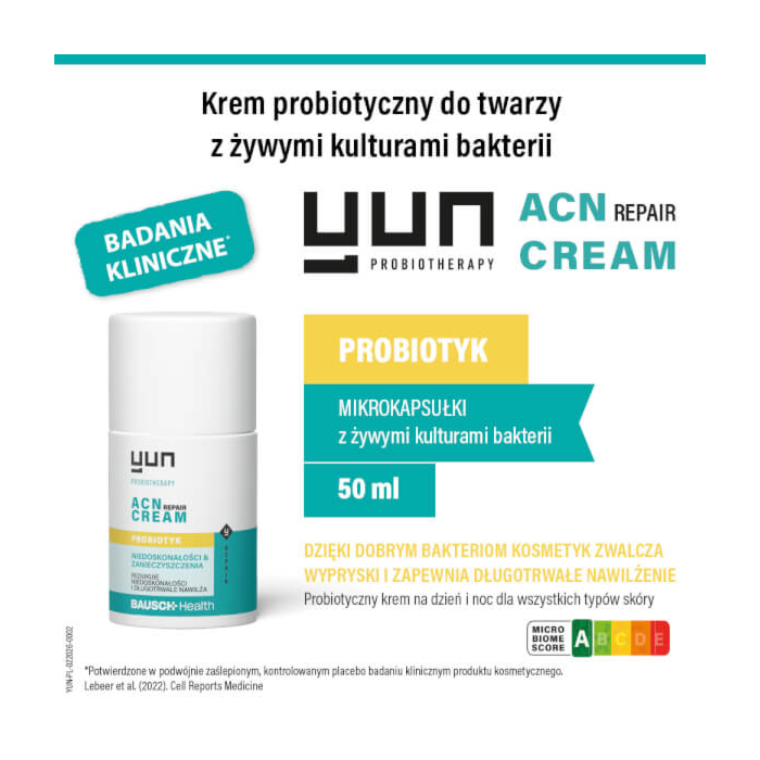 Yun Acn Repair Cream, Krem do Twarzy Probiotyczny, 50 ml 