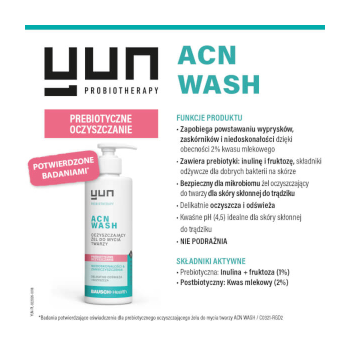 Yun Acn Wash Żel Oczyszczający do Mycia Twarzy Prebiotyczny 150 ml 