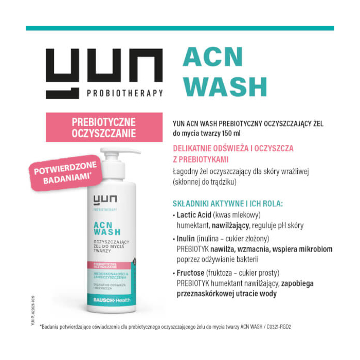 Yun Acn Wash Żel Oczyszczający do Mycia Twarzy Prebiotyczny 150 ml 