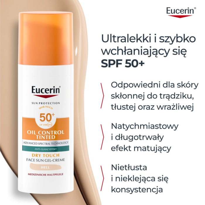 Eucerin Oil Control SPF 50+ Dry Touch Żel-krem ochronny koloryzujący Light, 50 ml