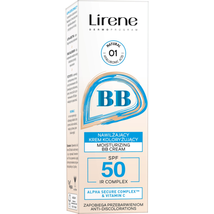 Lirene BB Nawilżający krem koloryzujący SPF 50, 01 Natural