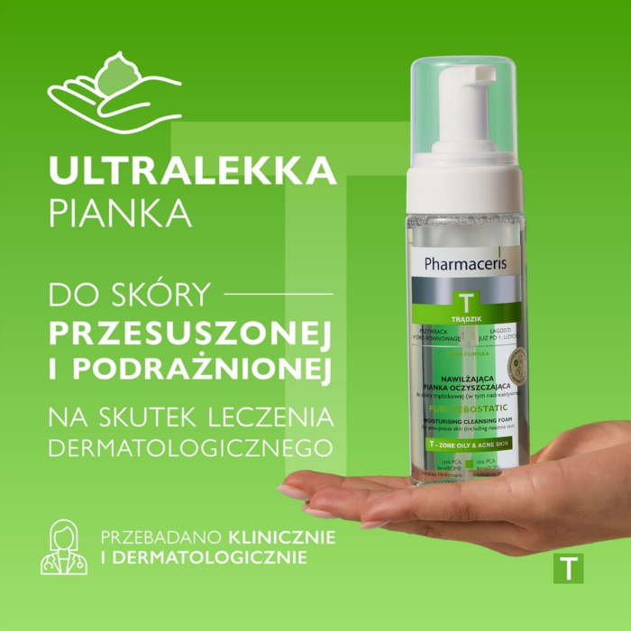 Pharmaceris T Puri-Sebostatic Nawilżająca pianka oczyszczająca do twarzy, 150 ml