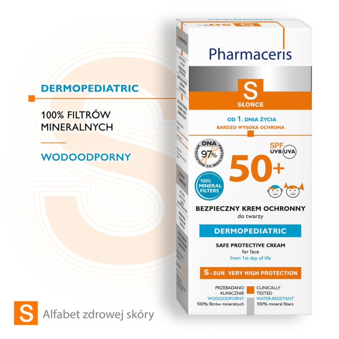 Pharmaceris S Bezpieczny krem ochronny do twarzy dla dzieci SPF50+ 