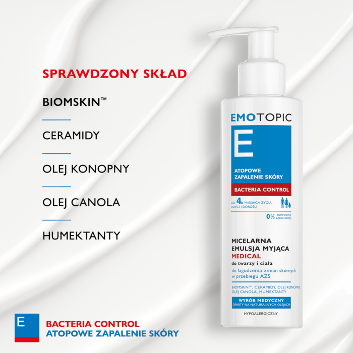Emotopic Bacteria Control Medical Micelarna emulsja myjąca do twarzy i ciała
