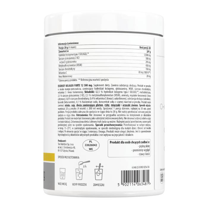 Essensey Kolagen Forte 12500 mg Mango-Pomarańcza, 400 g