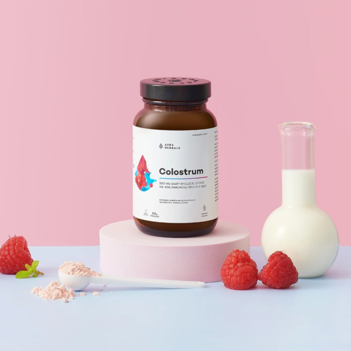 Colostrum 500 mg Słodka malina Proszek, 66 g