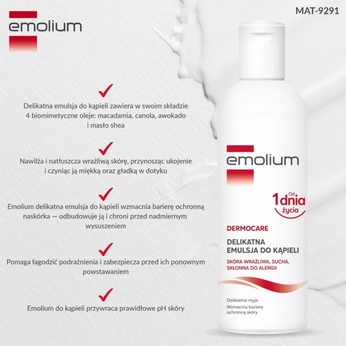 Emolium Dermocare Delikatna emulsja do kąpieli, 200 ml
