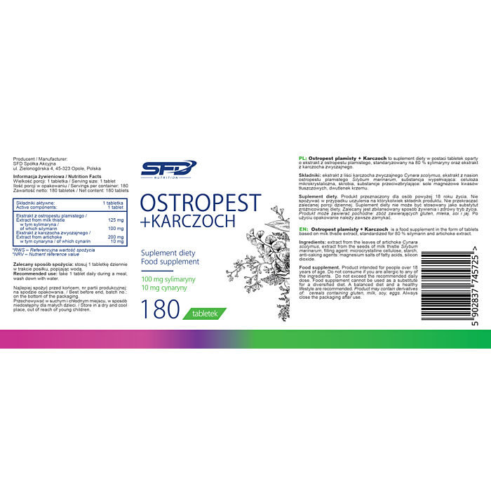SFD Ostropest + Karczoch, Preparat wspomagający pracę wątroby, Kapsułki