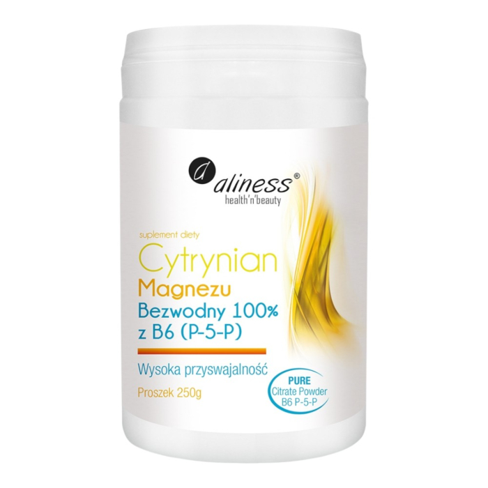 Aliness Cytrynian magnezu bezwodny 100% z B6 (P-5-P) Proszek, 250 g