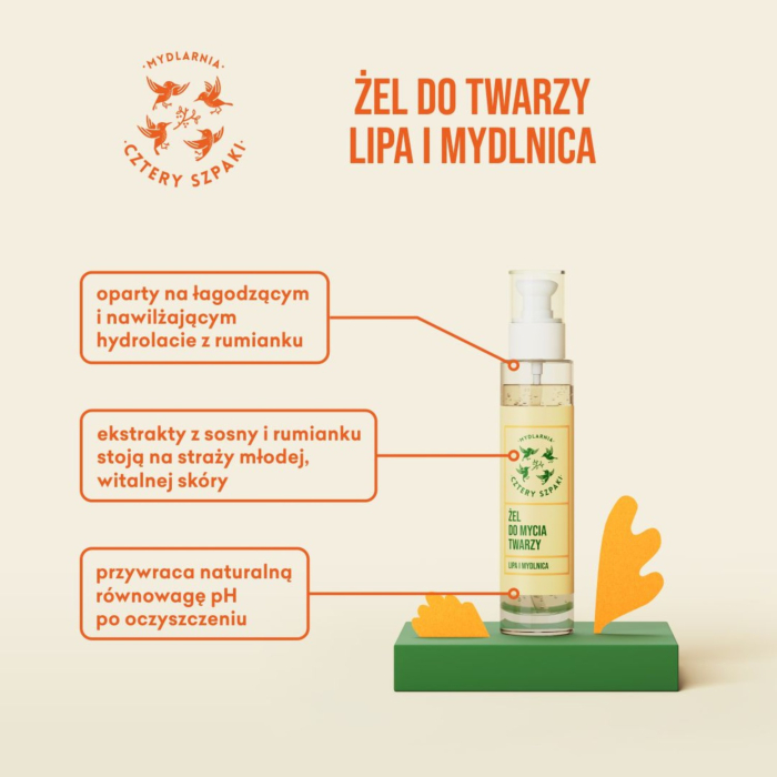 Mydlarnia Cztery Szpaki Żel do mycia twarzy, Lipa i Mydlnica