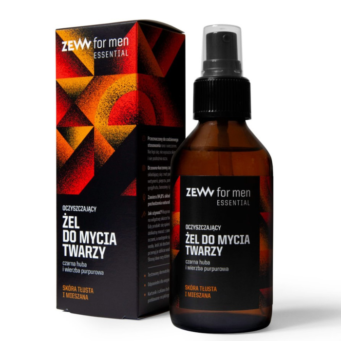 ZEW For Men z Czarną Hubą - Oczyszczający Żel do mycia twarzy do sk, tłustej i mieszanej 100 ml