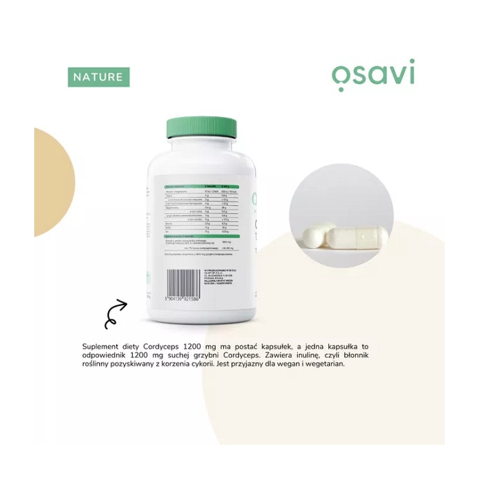 Osavi Cordyceps 1200mg Suplement diety zawierający ekstrakt z grzybni maczużnika chińskiego kapsułki