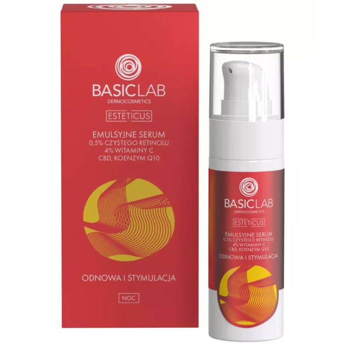 BasicLab Esteticus Emulsyjne serum z czystym retinolem 0,5%, witaminą C 4% i koenzymem Q10, 30 ml