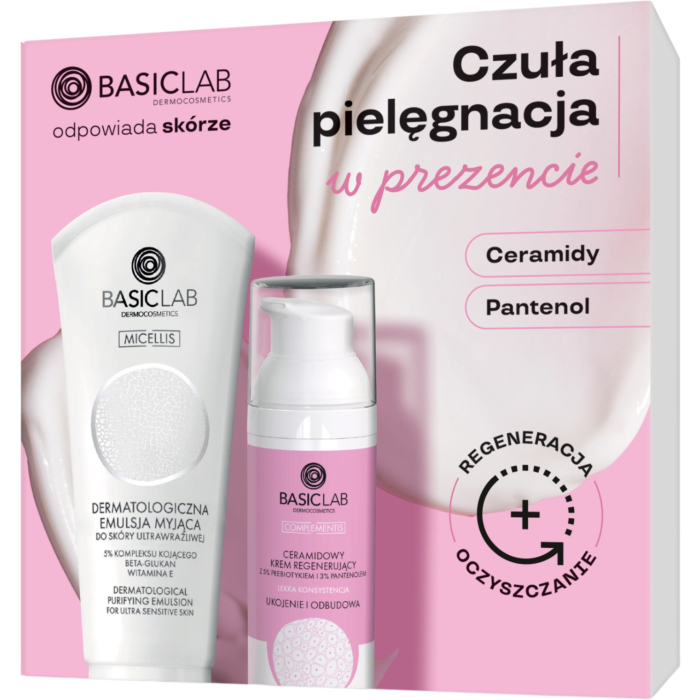 Basiclab Zestaw: Ceramidowy krem regenerujący lekka konsystencja 50ml + Emulsja myjąca 100ml